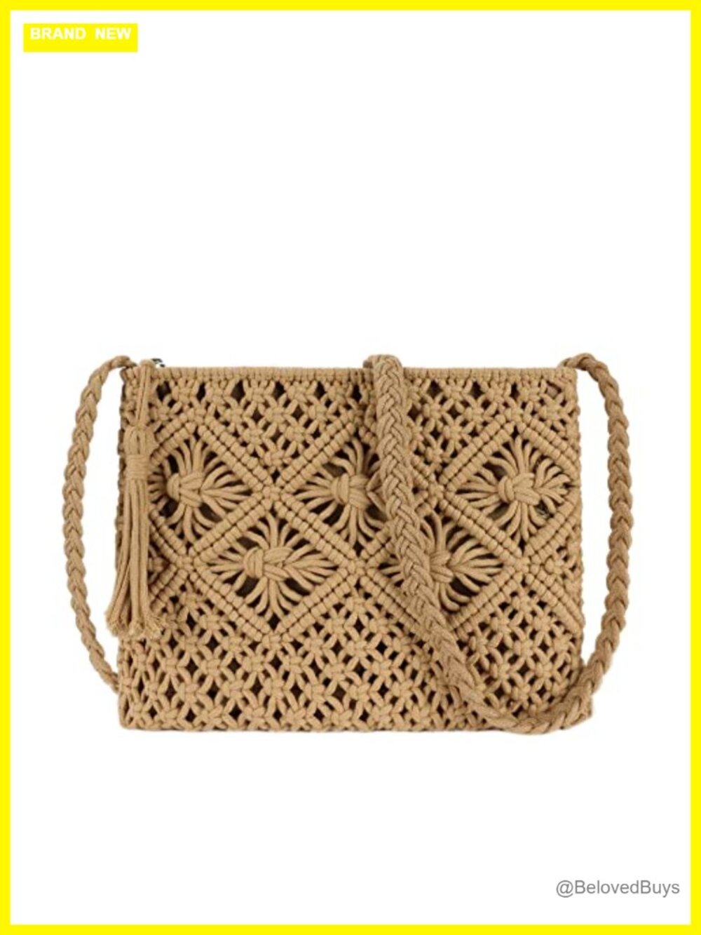 Handmade Crochet Shoulder Bag Woven Crossbody Purse with Tassel